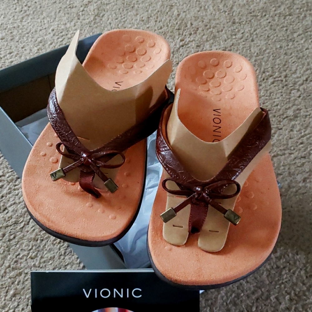 Vionic Sandals,  size 8.5, NWT, in box. Brown with decorative bow, SO COMFY